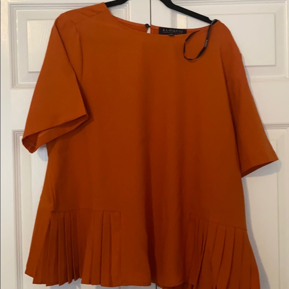 Eloquii Orange Blouse with Pleated Hem